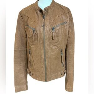 Rue 21 Faux Leather Caramel Brown Biker Style Zippered Jacket L